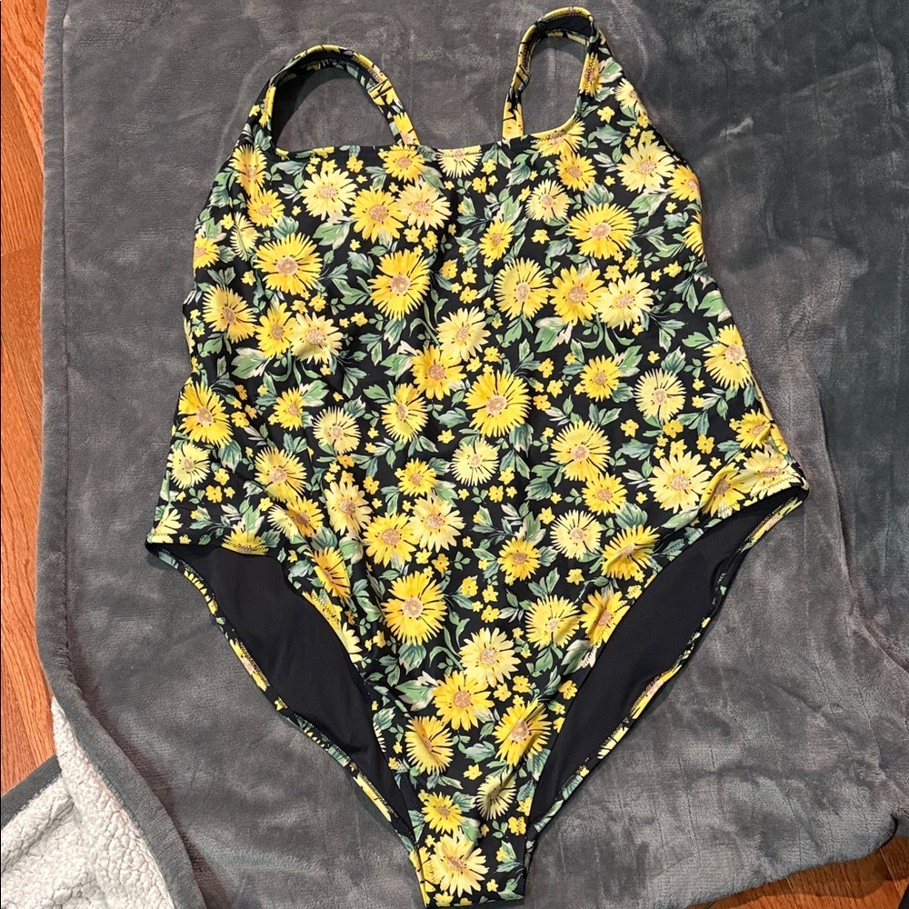 Floral Yellow and Black Old Navy One-Piece Swimsuit